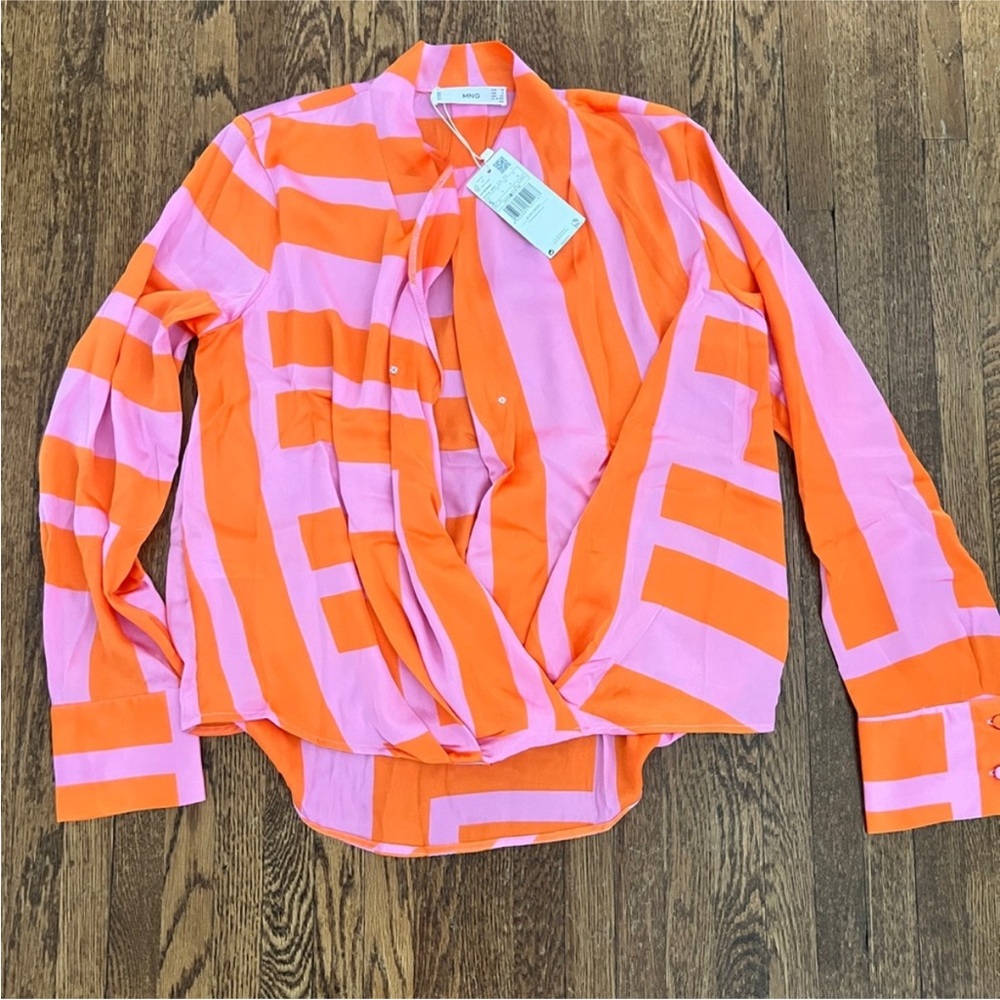 Mango Orange and Pink Striped Blouse